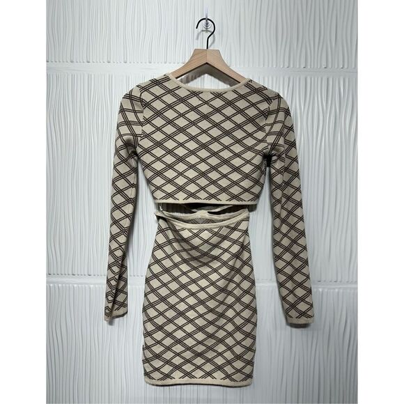 Princess Polly LAUREL MINI DRESS CREAM / BROWN - Picture 3 of 7